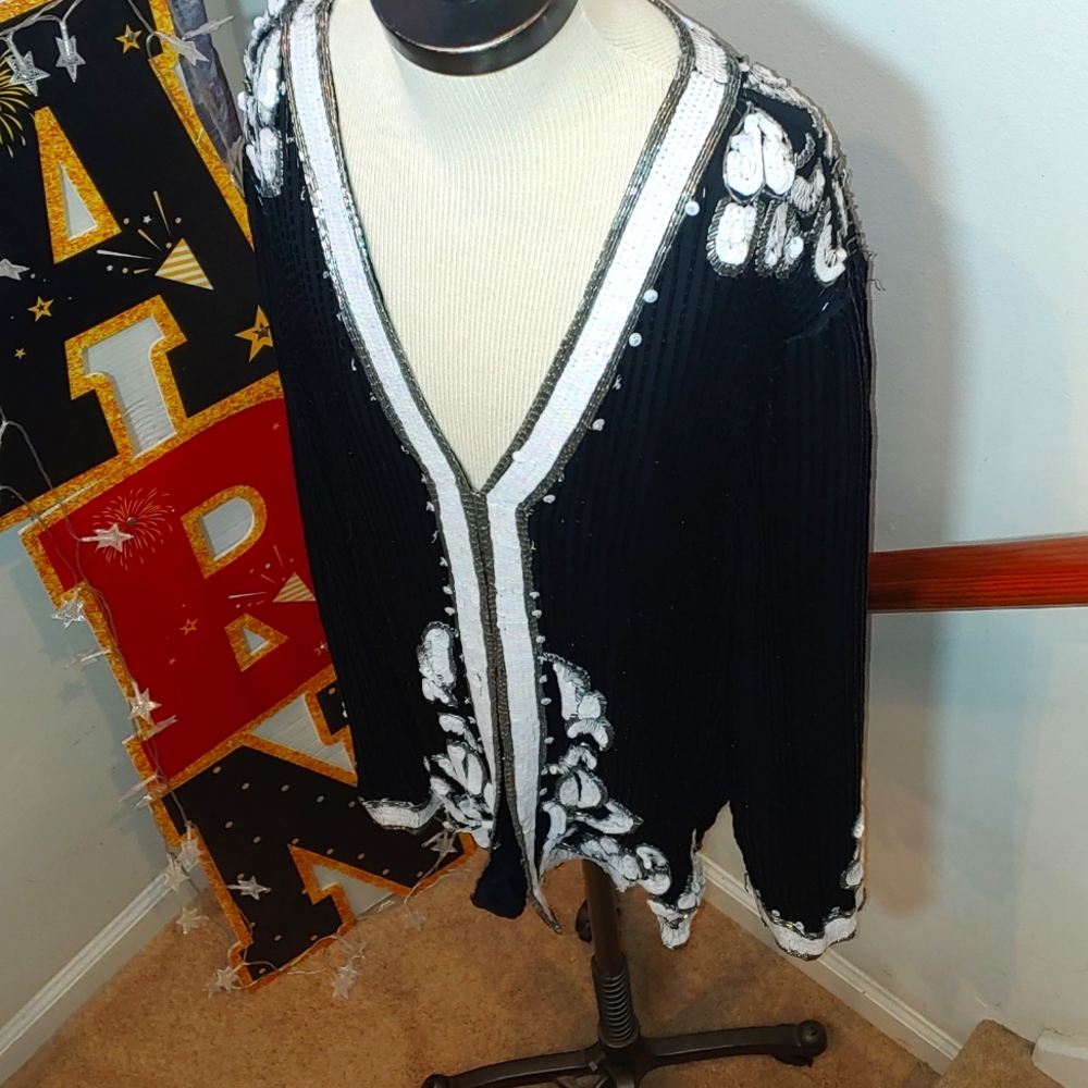 Scala Vintage Beaded Sequins Jacket Plus Size 2x - image 1